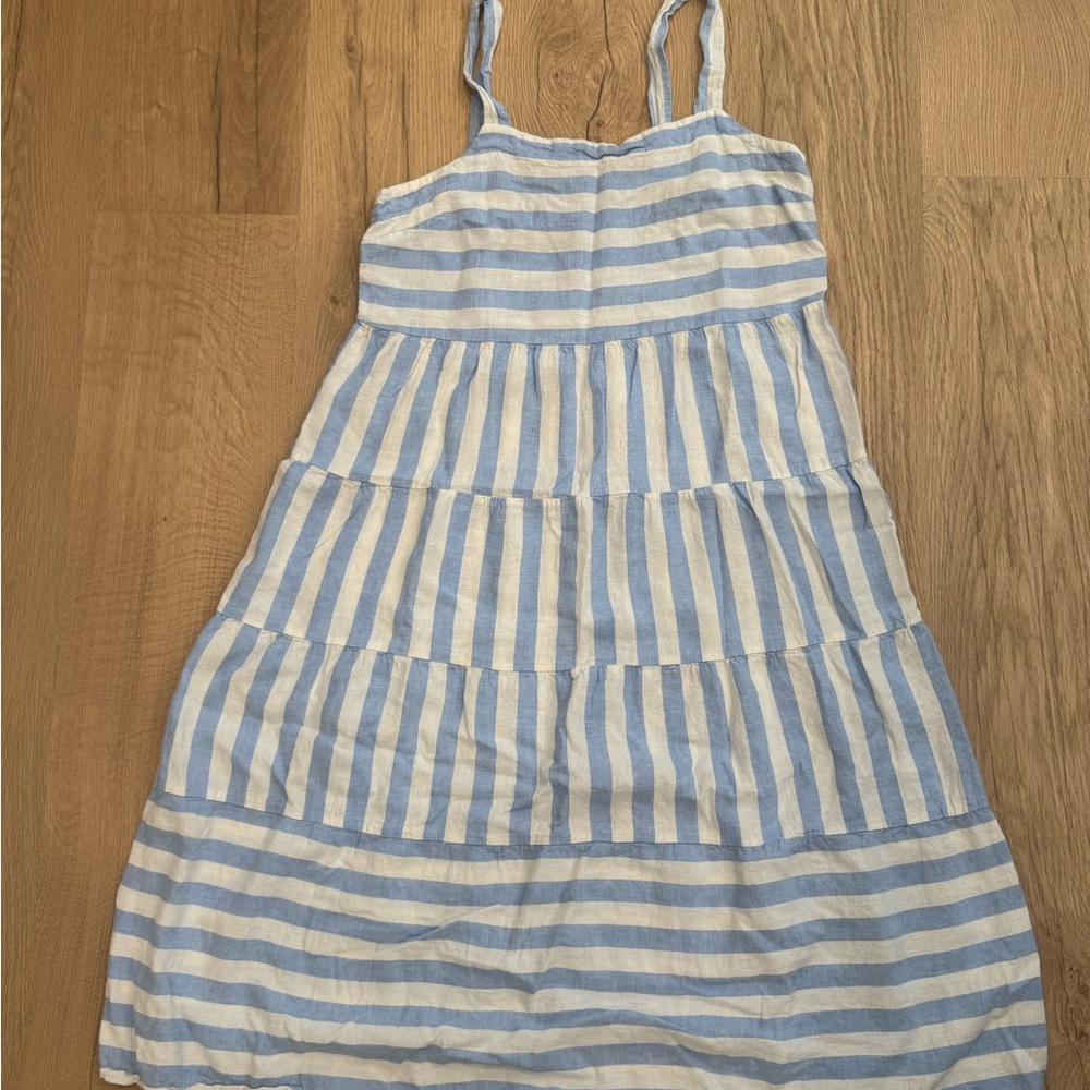 Blue and White Striped Linen Sun Dress